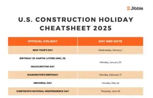 Screenshot of the U.S. Construction Holiday Cheatsheet